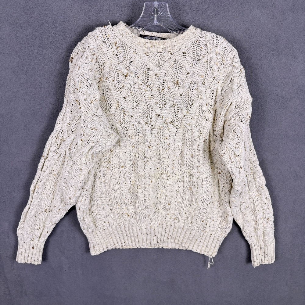 Vintage‎ Thornton Bay Cream Cable Knit Chunky Fisherman Sweater L? Quiet Luxury